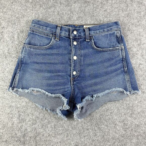 Rag & Bone Jean Shorts Womens 25 Blue Med Wash Cut Off Raw Hem Snap Button Fly - Picture 1 of 11
